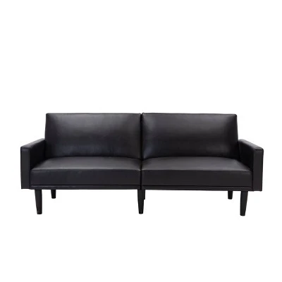 Faux Leather Futon Sofa With Arms Black - Room Essentials™ 3 Faux Leather Futon Sofa With Arms Black - Room Essentials™ - Image 3