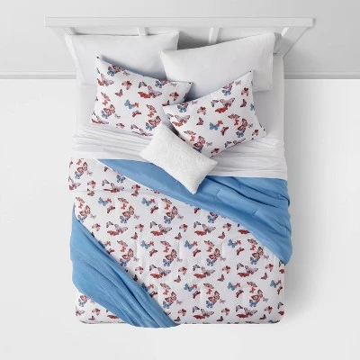 Butterfly Print Microfiber Decorative Bed Set With Throw Blue/Red/White - Room Essentials™ 2 Butterfly Print Microfiber Decorative Bed Set With Throw Blue/Red/White - Room Essentials™ - Image 2
