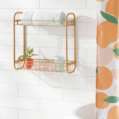 On The Wall 2 Tier Shelving Rack Metallic Gold - Room Essentials™ 1 On The Wall 2 Tier Shelving Rack Metallic Gold - Room Essentials™
