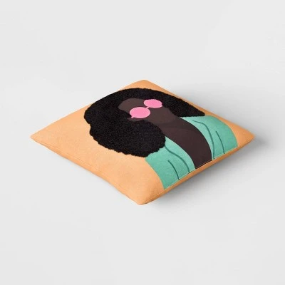 Square Woman With Pink Sunglasses Embroidered Cotton Square Throw Pillow Orange - Room Essentials™ 2 Square Woman With Pink Sunglasses Embroidered Cotton Square Throw Pillow Orange - Room Essentials™ - Image 2