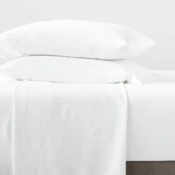 Full Garment Washed Microfiber Solid Sheet Set White - Room Essentials™