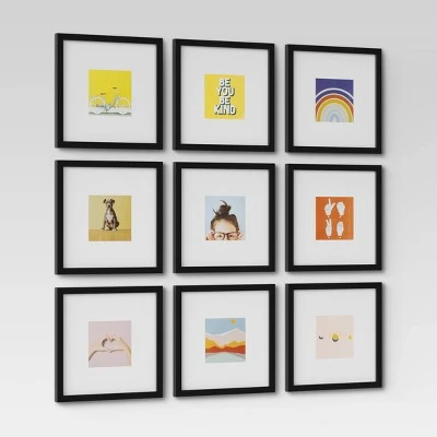 Set Of 9 Gallery Frame Set 10" X 10" Matted To 5" X 5" Black - Room Essentials™ 2 Set Of 9 Gallery Frame Set 10" X 10" Matted To 5" X 5" Black - Room Essentials™ - Image 2